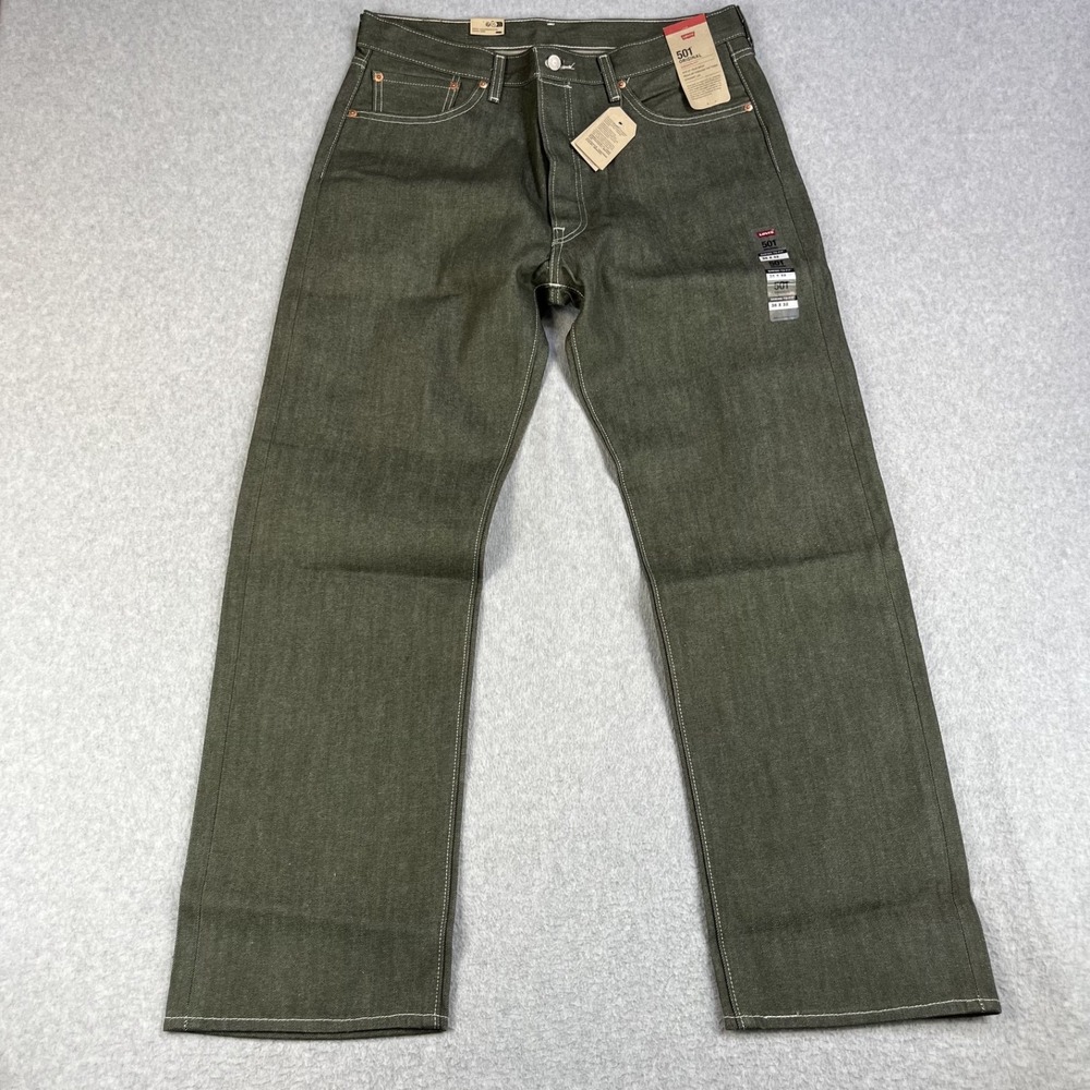 Levis 501 Original Jeans Mens 36x32 Olive Green Shrink To Fit Straight Leg Raw